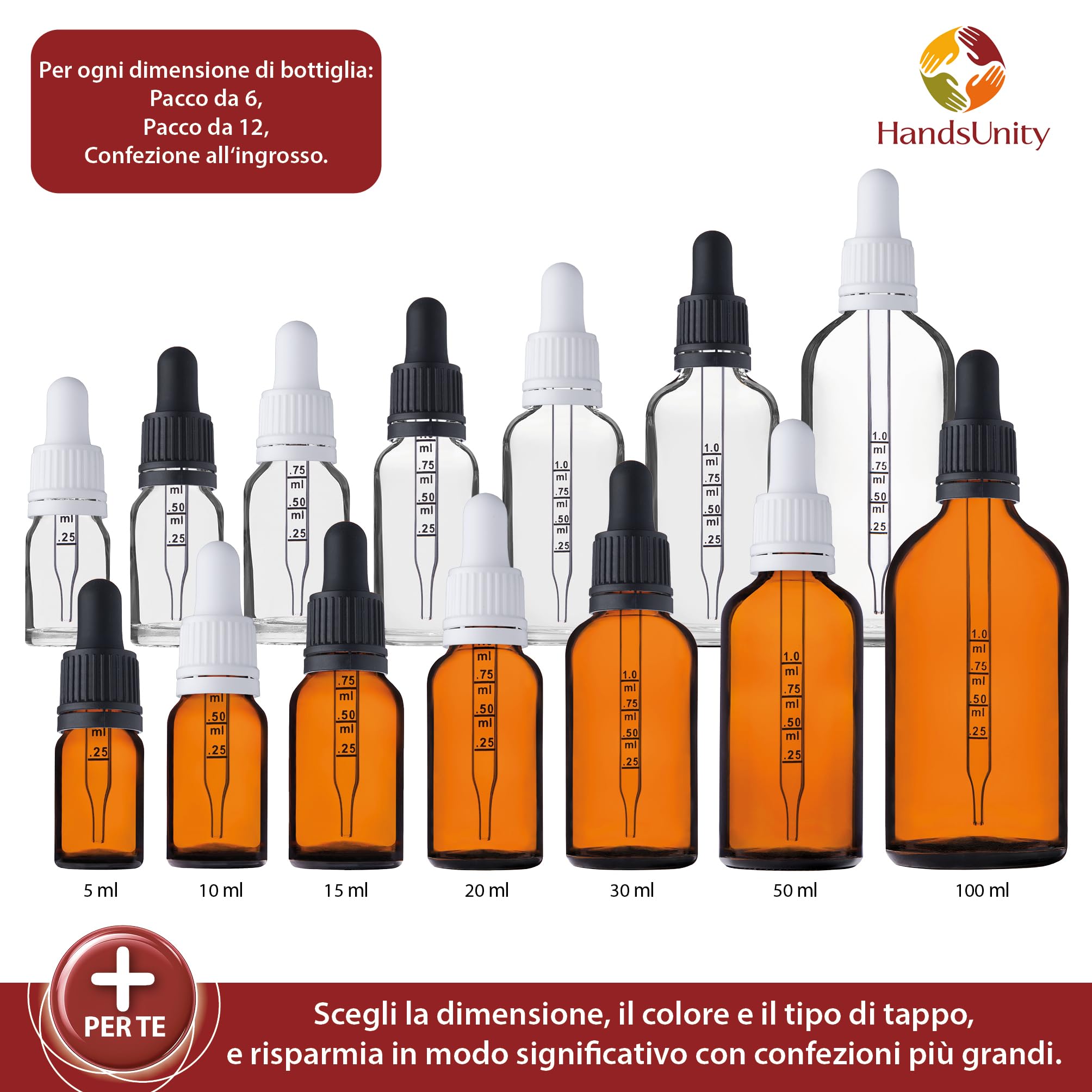 Bottiglia per pipetta 10ml-192pcs Piccola bottiglia di vetro - Set di spot per farmacista in vetro ambrato con tappo per pipetta nero inclusi accessori 5pcs Bottiglie di vetro marrone