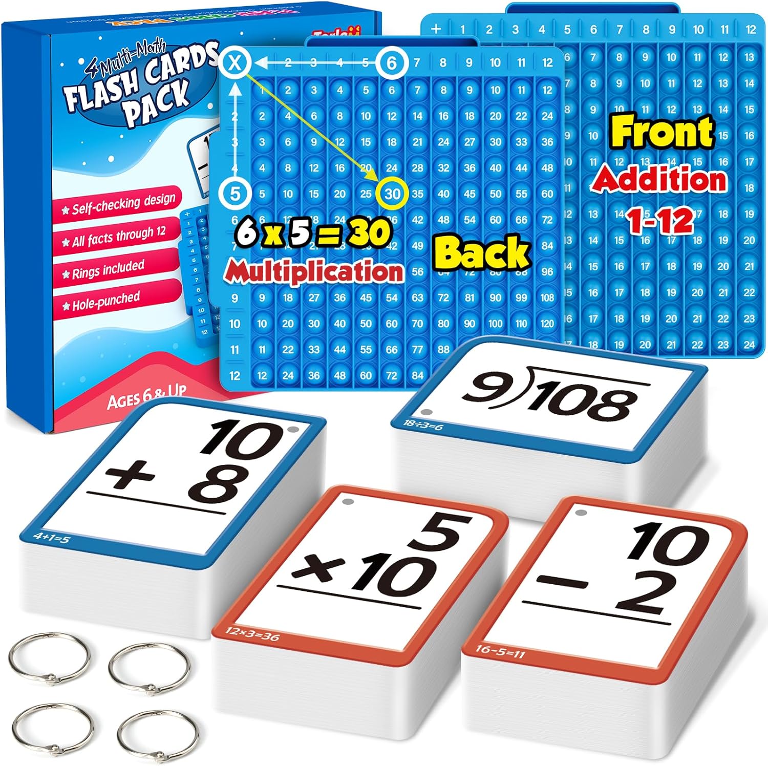 Torlam Math Flash Cards + Math Board, Multiplication Flash Card Times Table Chart, Math Manipulatives Division, Addition, Subtraction Games Toys for Kids, 1st, 2nd, 3rd, 4th, 5th, 6th Grade
