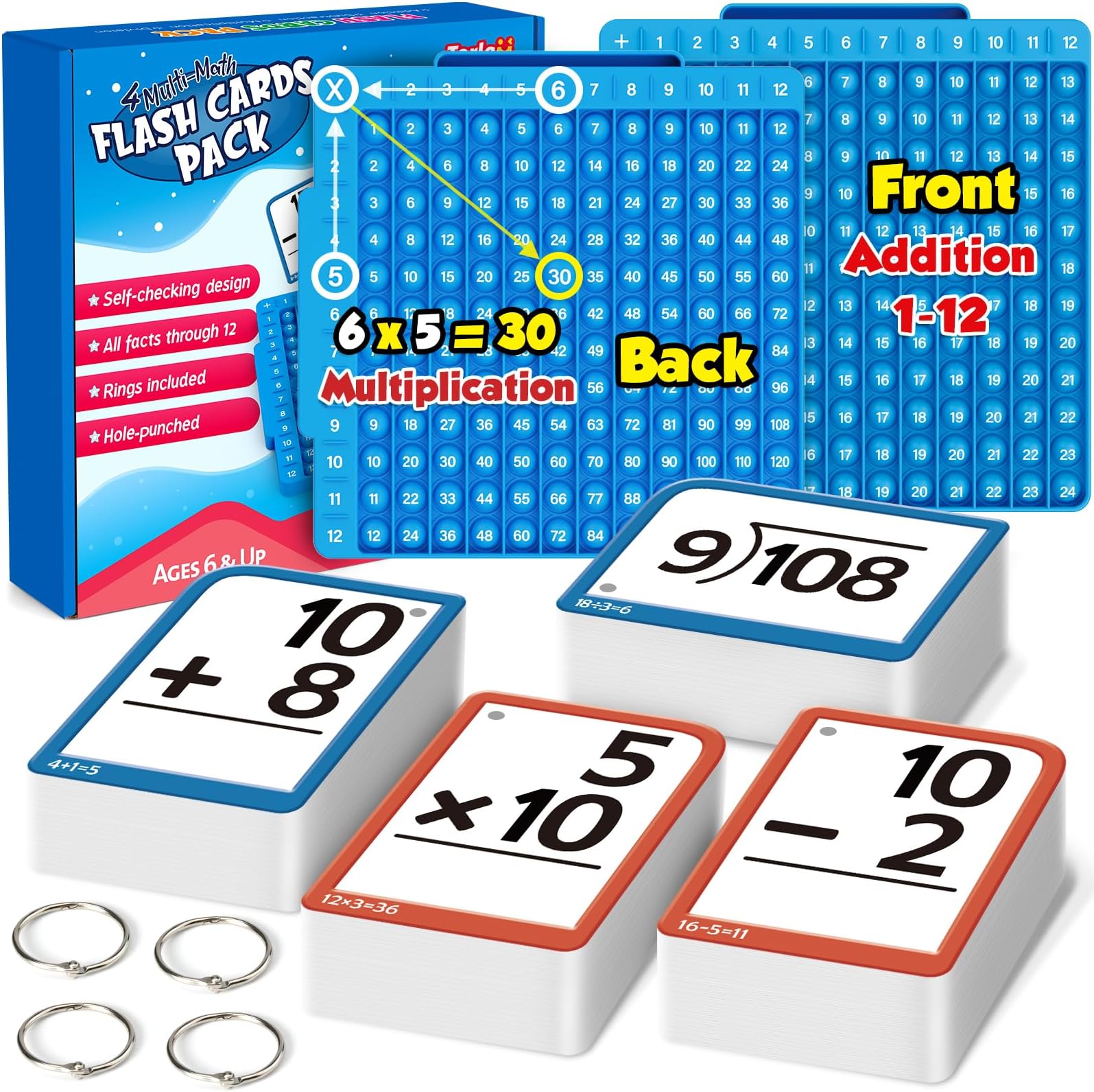 Torlam Math Flash Cards + Math Board, Multiplication Flash Card Times Table Chart, Math Manipulatives Division, Addition, Subtraction Games Toys for Kids, 1st, 2nd, 3rd, 4th, 5th, 6th Grade