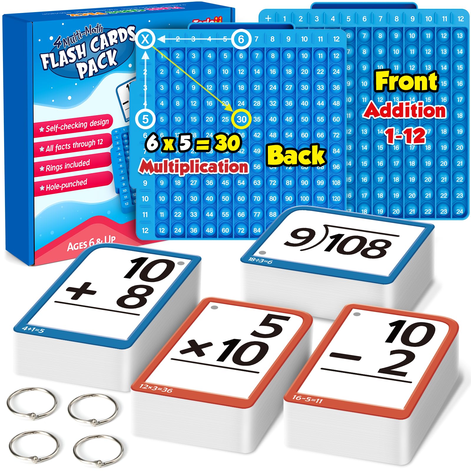 Torlam Math Flash Cards + Math Board, Multiplication Flash Card Times Table Chart, Math Manipulatives Division, Addition, Subtraction Games Toys for Kids, 1st, 2nd, 3rd, 4th, 5th, 6th Grade
