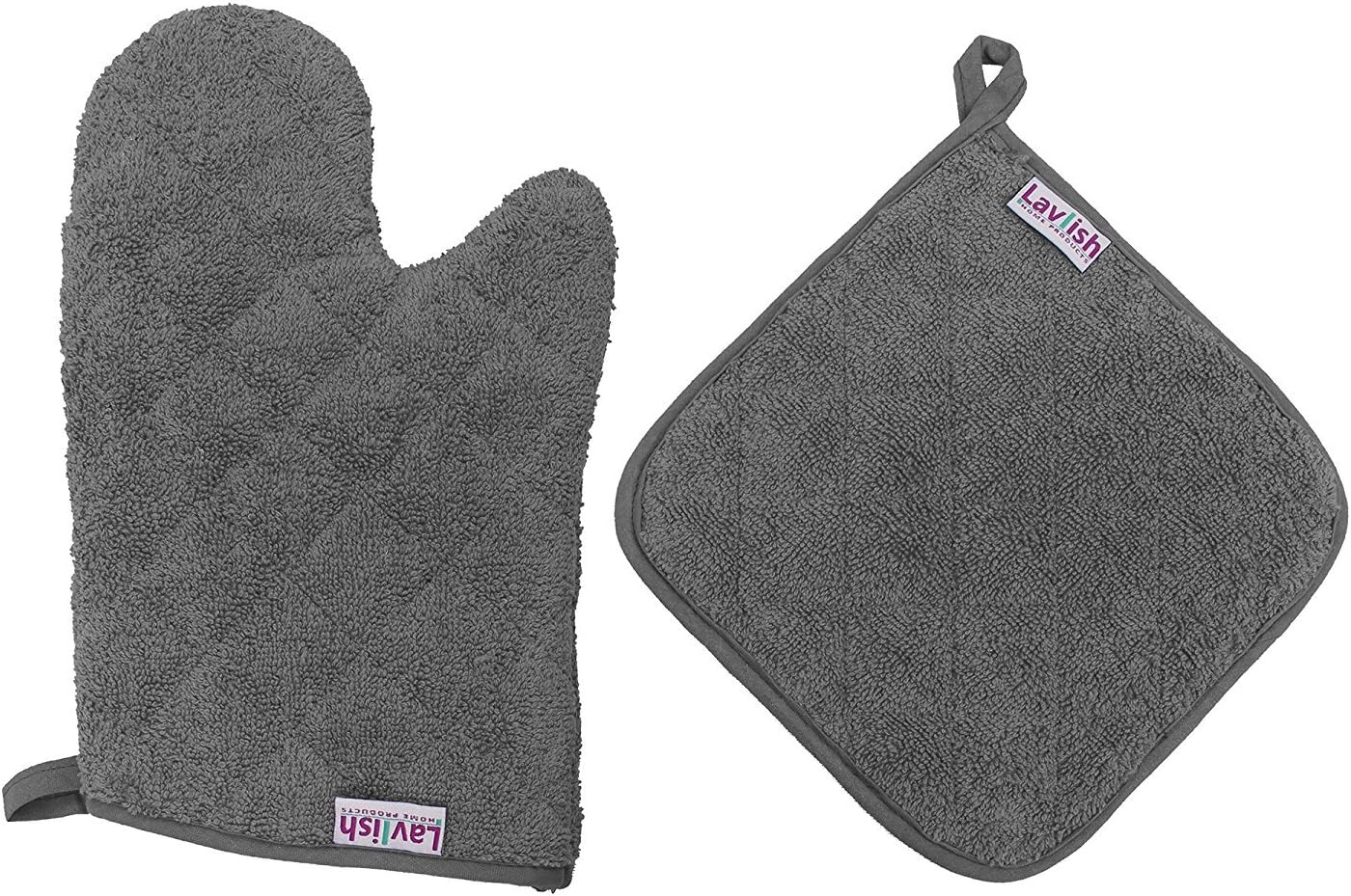 Lavlish Oven Mitt & Pot Holder Set 100% Cotton, Gray