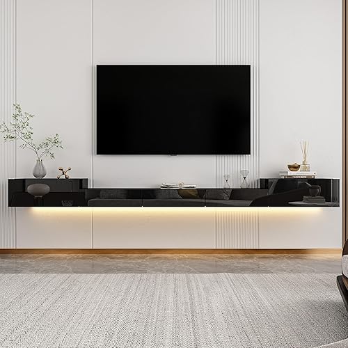 Homsee Soporte de TV flotante con luz LED para televisores de hasta 70 pulgadas, consola multimedia de alto brillo, centro de entretenimiento
