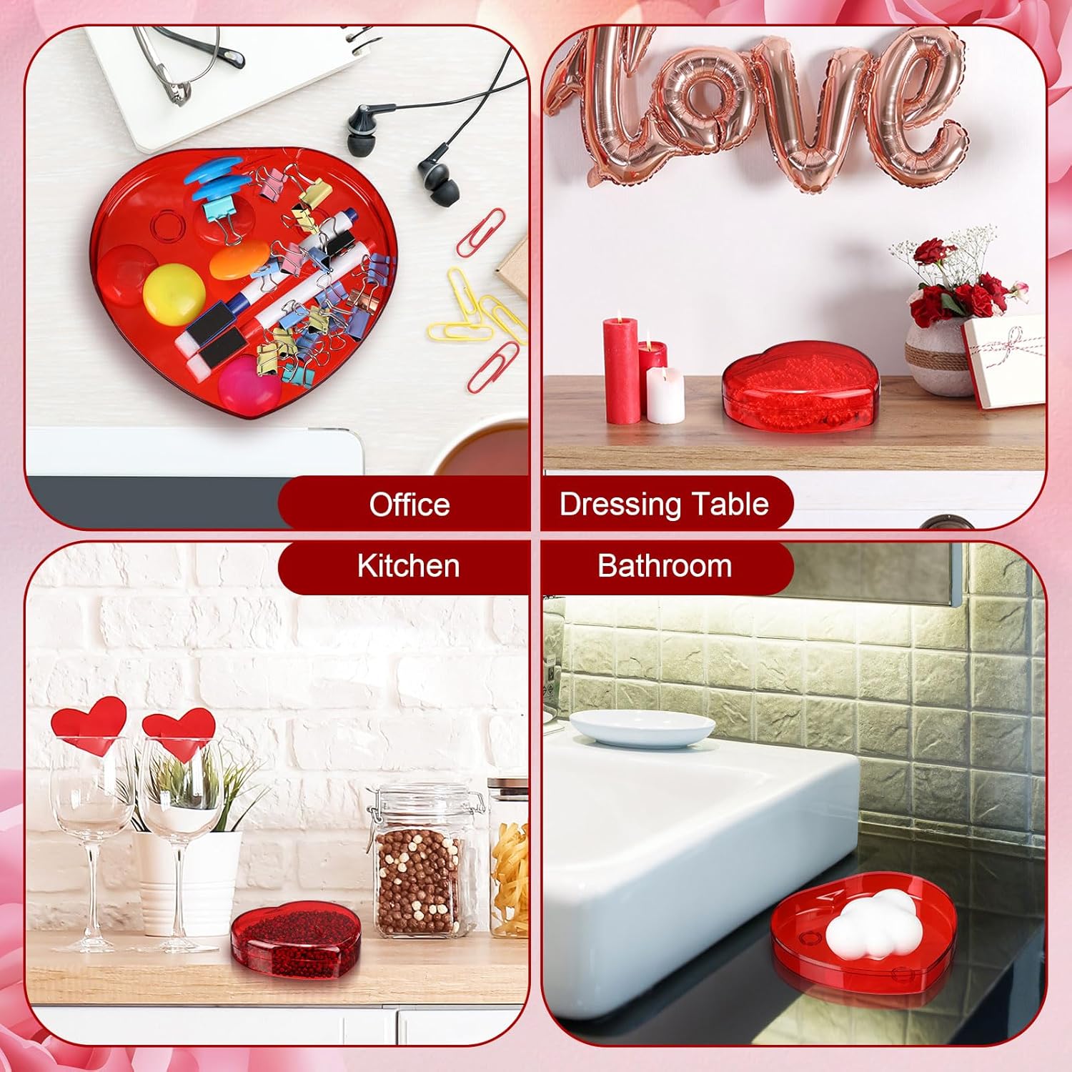 8 Pcs Mother's Day Heart Shaped Plastic Container,5.9" W x 1.6" H Plastic Clear Plates with Red Clear Lids Anti-slip Ring Heart Dessert Plates Snack Tray for Mother's Day Party Table Decoration
