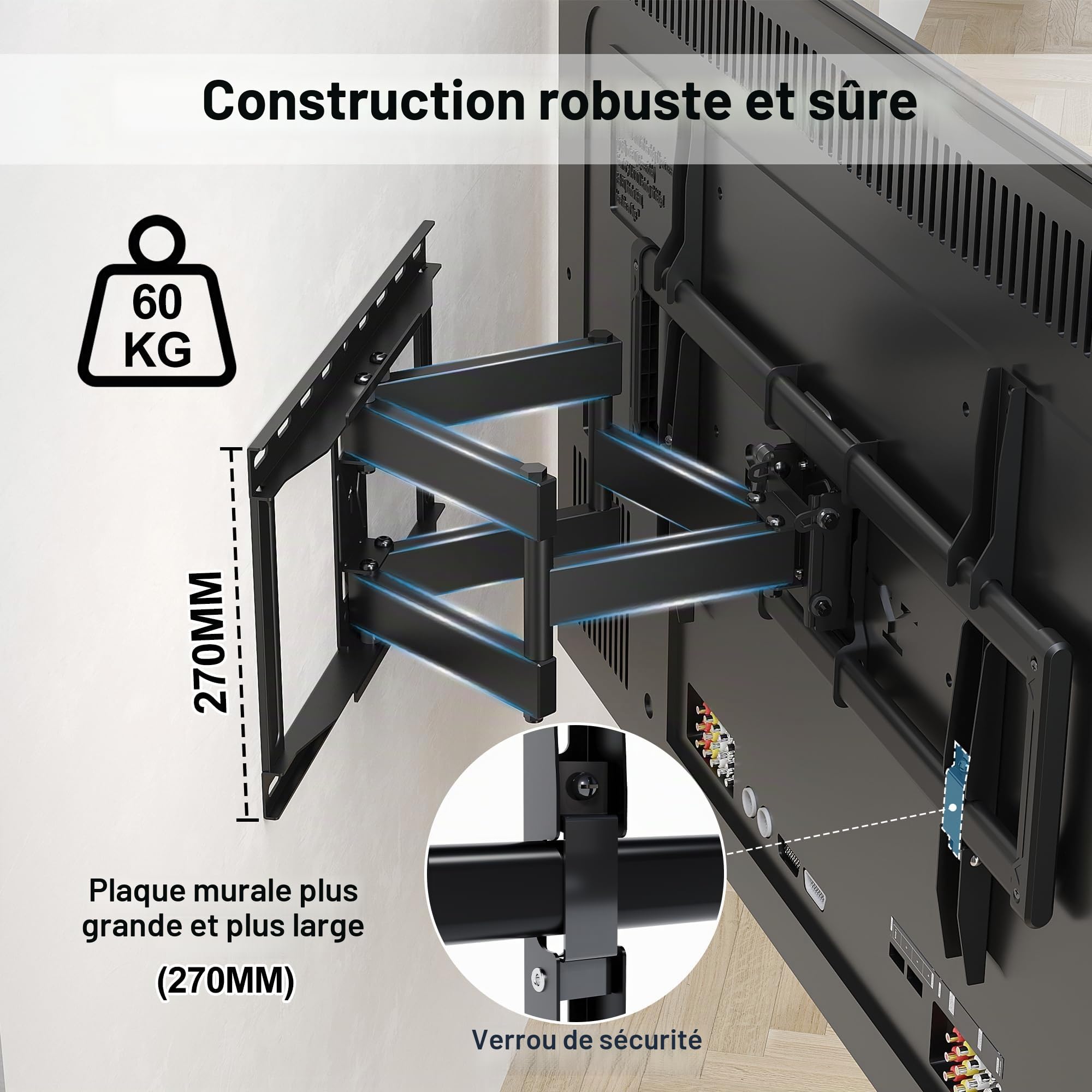 BONTEC Support TV Mural Articulé 37-85 Pouces, Support Mural TV Pivotant Inclinable, Bras Double 68-420mm, Jusqu’à 60kg, VESA 200x100-600x400, pour Écran Plat ou Incurvé
