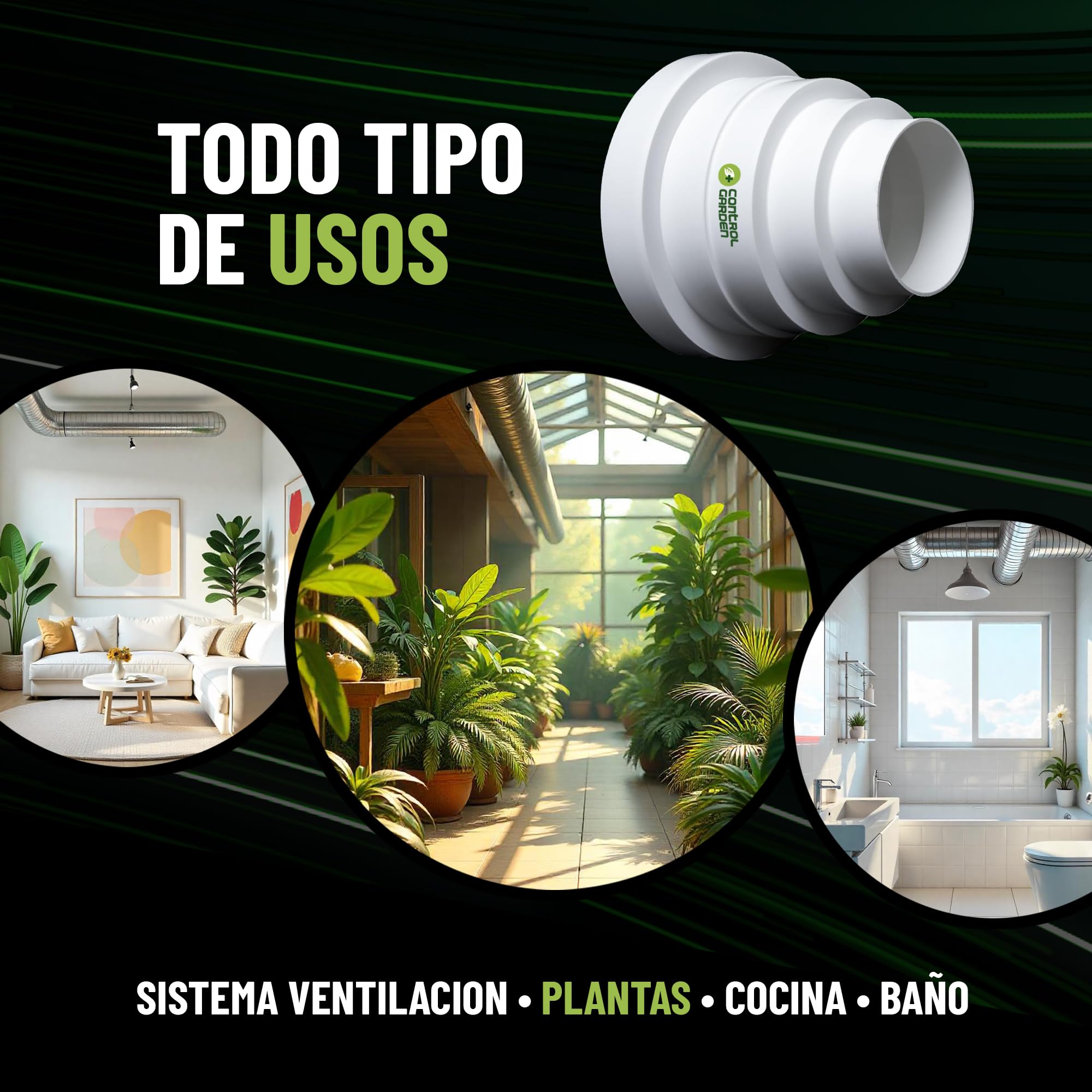 CONTROL GARDEN Pack x 2 Reductor Universal para Sistemas Ventilación Blanco - Acople Conector para Conductos Ventilación Diámetro Ø 80 100 120 125 150 mm - Reductor Tubo