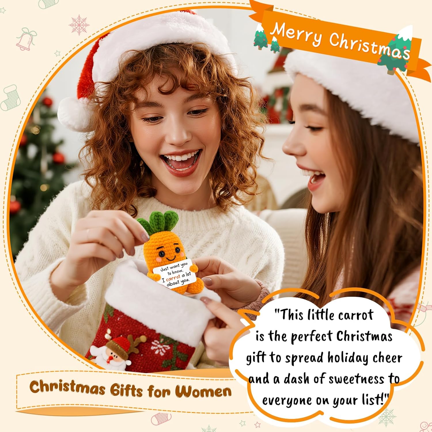 Funny Galentines Birthday Gifts Women Men Mini Handmade Crochet Carrot for Friends Coworkers Boss Sister Inspirational Self Care Gifts Emotional Cheer Up Support Valentines Day Gifts for Him Her - Image 2