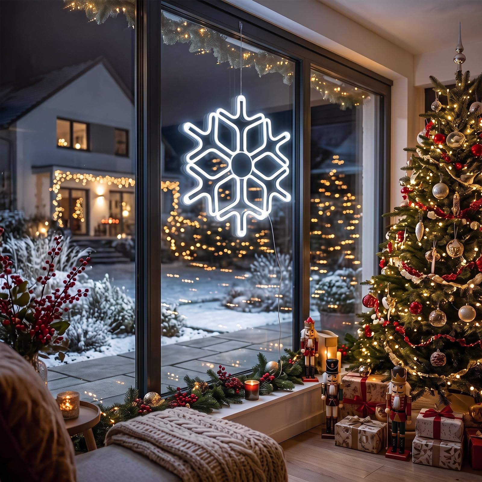 SALCAR 60cm LED Schneeflocke Neonlicht Weihnachtsbeleuchtung für Fenster