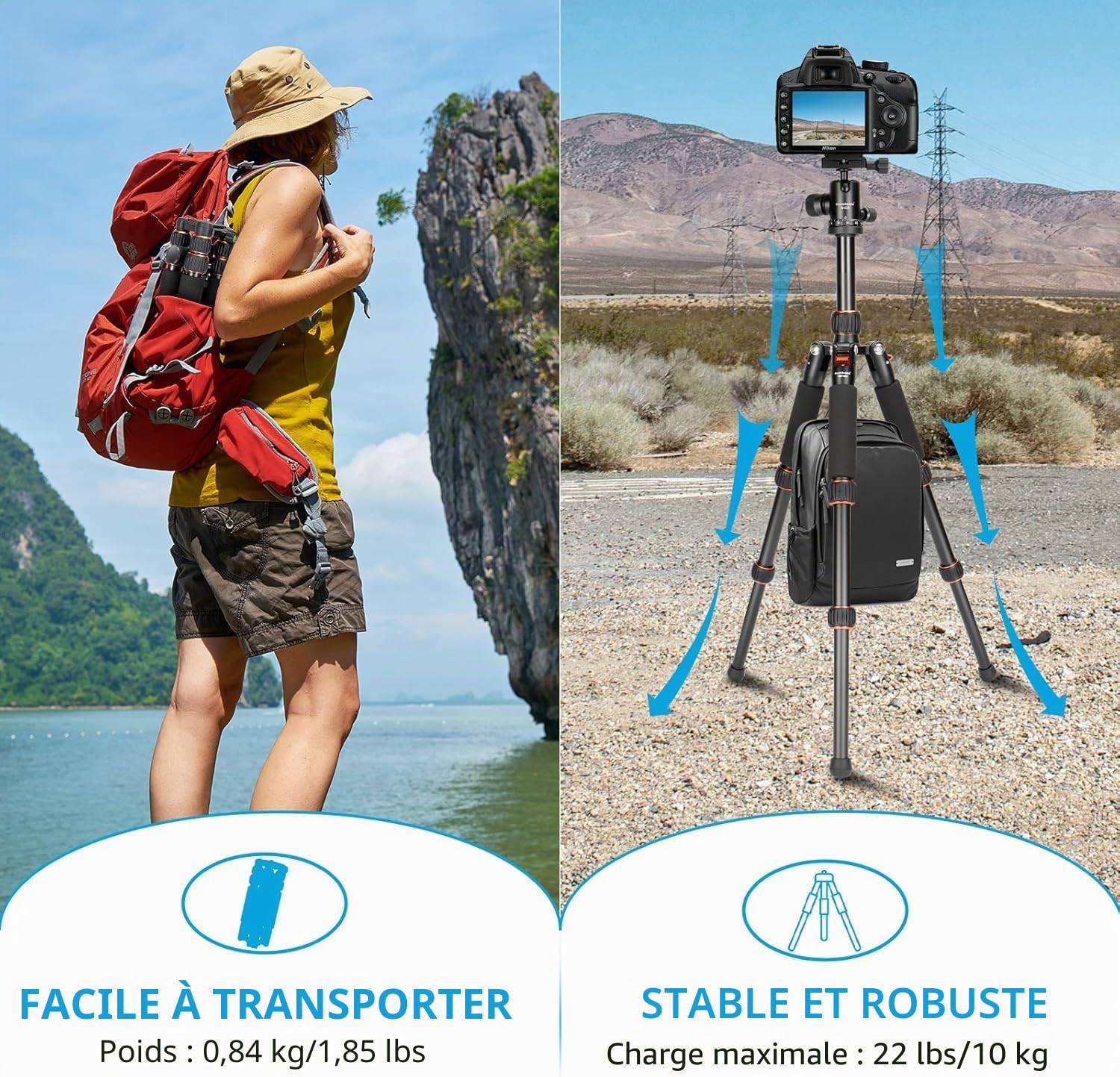 Koolehaoda 25"/ 63,5 cm Mini trépied d'appareil Photo Compact en Alliage d'aluminium, trépied de Voyage Portable avec rotule 360° pour caméscope DSLR, Charge jusqu'à 10 kg - (Orange)