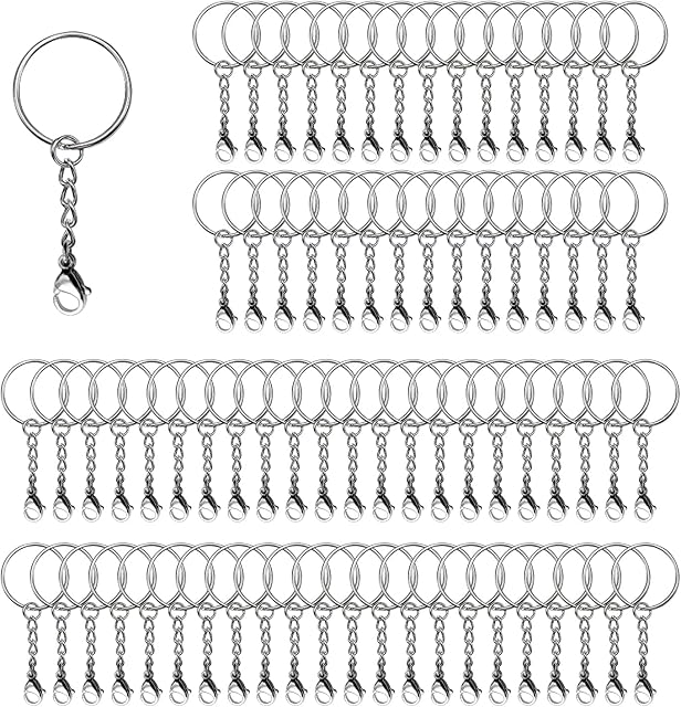60 Pcs Keychain Ring Set, Split Metal Keyrings, with Lobster Clasp and Extender Chain and Jump Rings for DIY Crafts Keychain Making