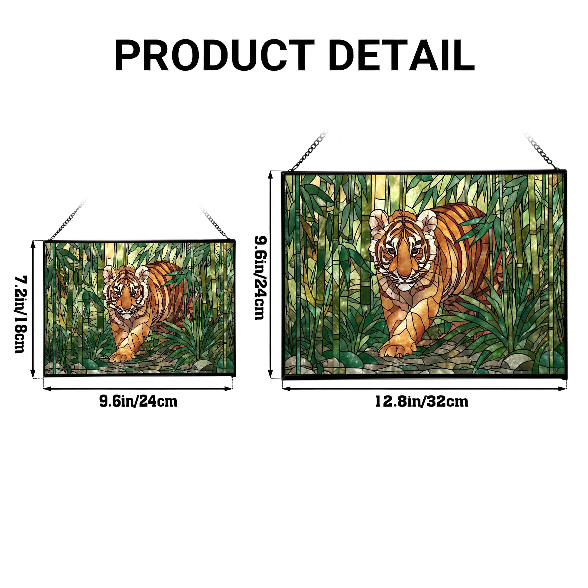 Tiger cub Stalking – Bamboo Grove Animal Stained Glass Suncatcher – Rectangular Hanging Window Panel with Artistic Nature Background – Wildlife Glass Art Gift for Animal and Nature Lovers 59rX75