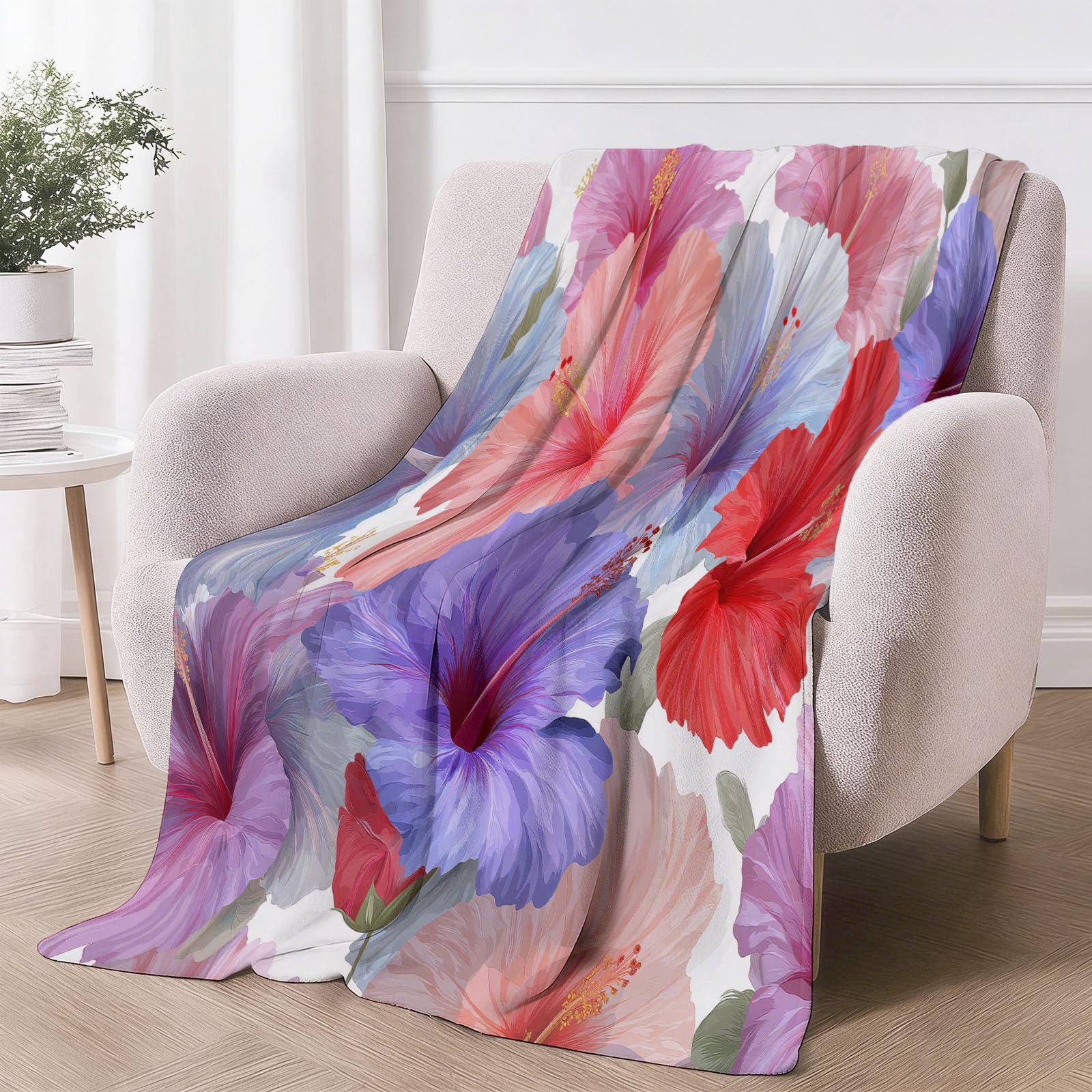 Plantas Colores Pastel Flores Tropicales Impresión Manta Plaid