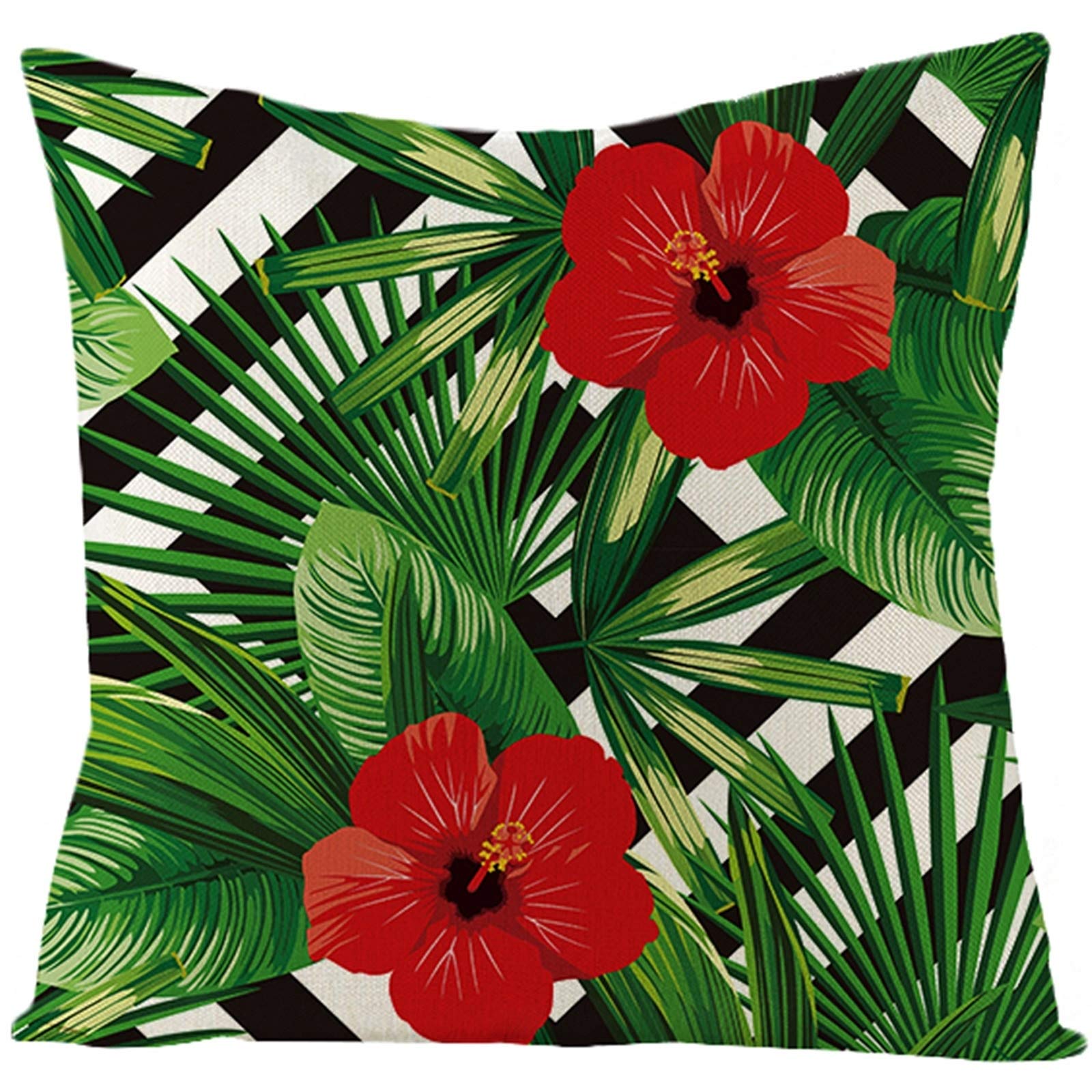 EHOMERY Huge Pillow Covers For Couch Cushion Covers Elegant Flowers And Leaves Pattern Silk Throw Pillow Covers Pillow Cover Long Rectangle Cushion Cover Easter Green Red 16X16 Inches