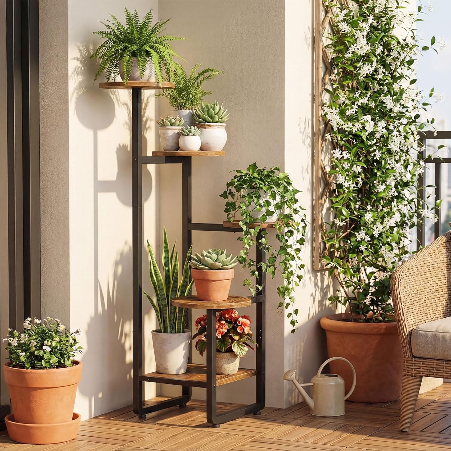 HOOBRO Plant Stand Indoor with Grow Lights Bundle, Plant Shelf for Multiple Indoor Plants, Plant Flower Display Shelf, for Living Room, Balcony, Patio BF04DHJ01-BF07HJ01