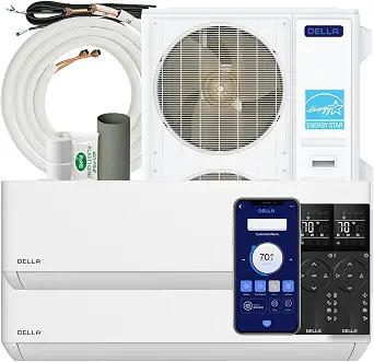 Della 48K BTU 2-Zone Soft Airflow Mini Split AC, -22°F Ultra Hyper Heat, 24 SEER2 Energy Star, Smart WiFi Alexa, Multi Zone Ductless Inverter Heat Pump, 230V, 16ft Kits