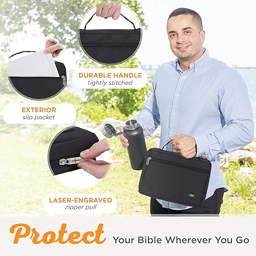 Miniatura 118 de Funda de lona para hombres y mujeres con cremallera para Biblia o libro con asa. Azul marino/Be Still