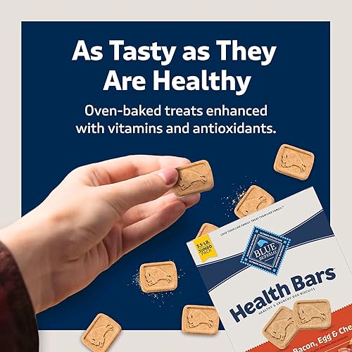 Miniatura 114 de Blue Buffalo Health Bars - Galletas crujientes para perros, horneadas al horno con ingredientes naturales, tocino, huevo y queso, bolsa de 16 onzas