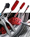 Professional 4 Pack Long Handle Wheel Brush Kit for Cleaning Wheel and Tire- 2X Soft Wheel Cleaning Brush, Detailing Brush and Stiff Tire Brush, Bendable& Durable Wheel Rim Cleaner Brush Set