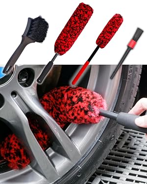 Professional 4 Pack Long Handle Wheel Brush Kit for Cleaning Wheel and Tire- 2X Soft Wheel Cleaning Brush