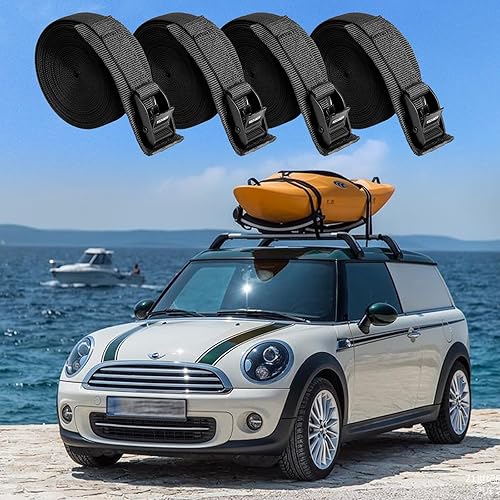 Miniatura 7 de WEDAMER Paquete de 2 correas de amarre para kayak de 8 pies con hebilla de leva de alta resistencia, correa ajustable para kayak, camiones,