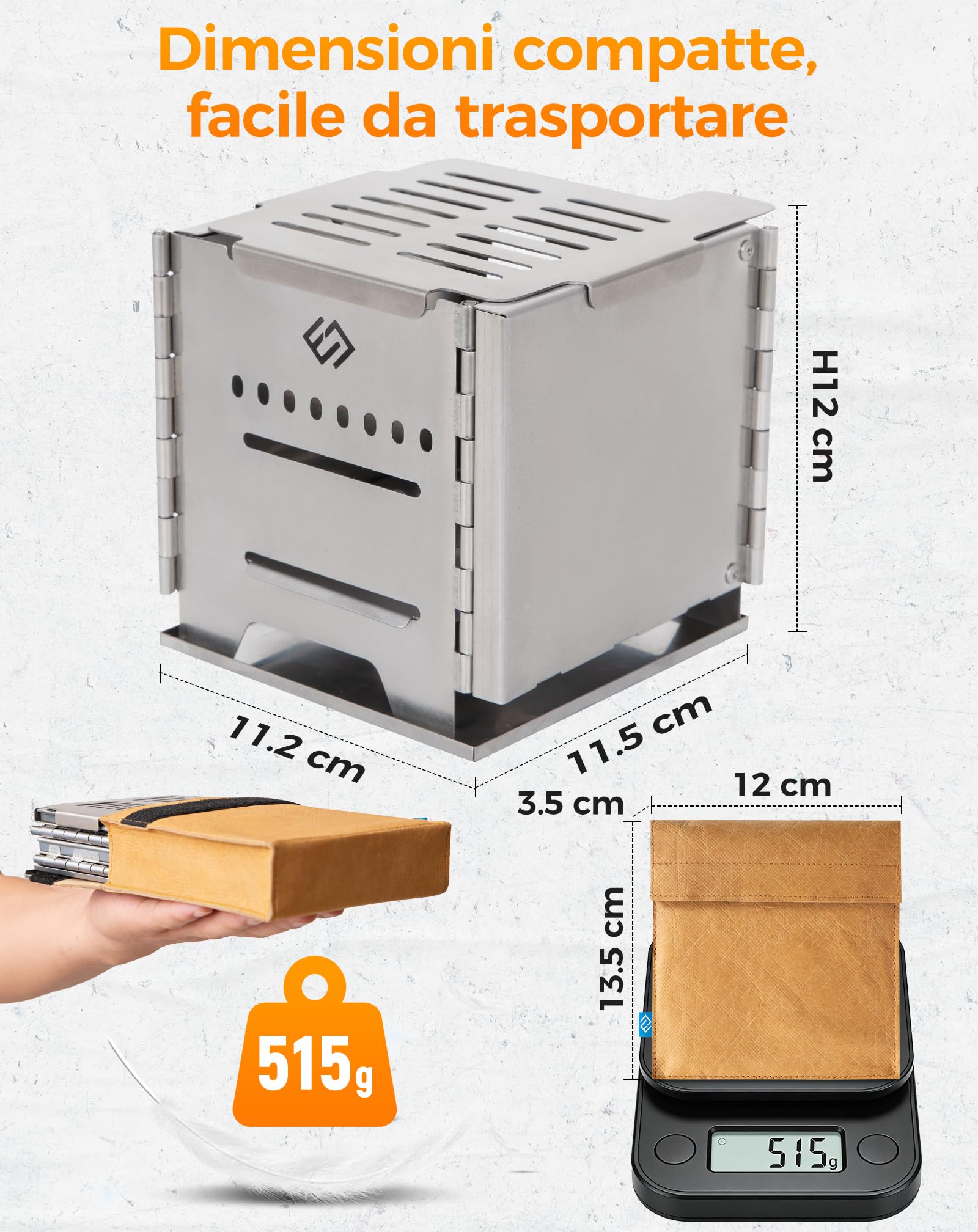 COOK'N'Escape Stufa a Legna Campeggio Portatile Rocket Doppia Combustione M | Fornello Hobo in Acciaio Inox Pieghevole con Piastra Grill Titanio, Multicombustibile per Camping, Grill e Trekking