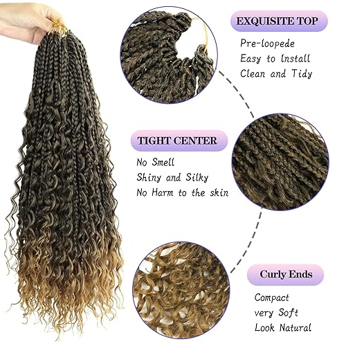 Vista 9 de Goddess Box Braids Crochet Hair With Curly Ends 18 Inch Bohomian Box Braids Crochet Braids 8 Packs 3X Crochet Braids Synthetic Braiding Hair 1B-4-30