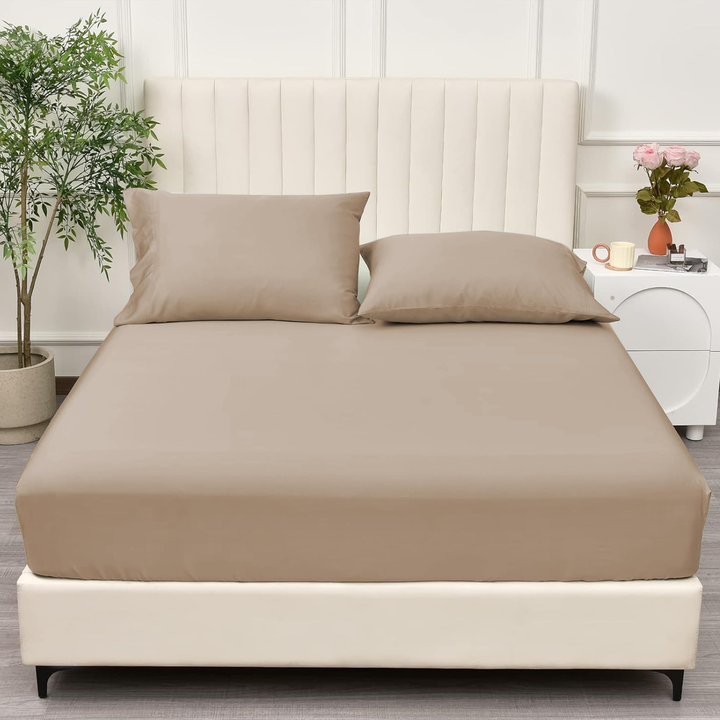 BQC Beige Fitted Sheet Double Size 135 x 200 cm, Deep Pocket 12 Inch (30cm) - Image 2
