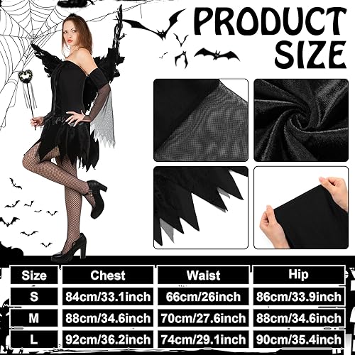 Vista 2 de 5 piezas de disfraz de ángel oscuro caído de Halloween, vestido de ángel oscuro, diadema de ala, mallas de red para mujer, disfraz de hadas negras