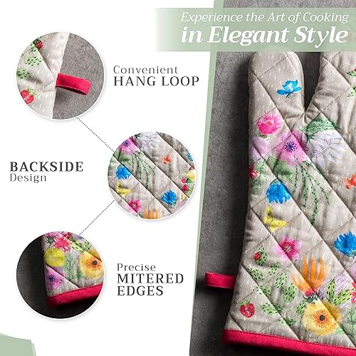 Miniatura 7 de Maison d' Hermine - Guante de horno de 7.5 x 13 pulgadas y agarradera de 8 x 8 pulgadas, 100 % algodón, resistente al calor, chef, cocinar, hornear,
