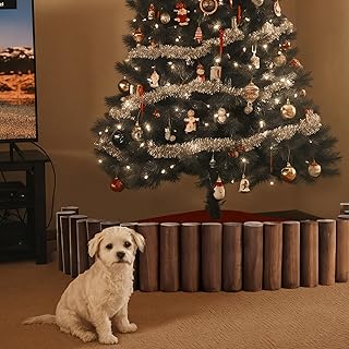 Christmas Tree Edging, Round Log Wooden Border for Christmas Tree Protection, Rustic Cylinder Wood Edging to Keep Pets & Kids Away from Tree Base, Christmas Tree Fence (5.9" H x 35" L, 2 Pack)