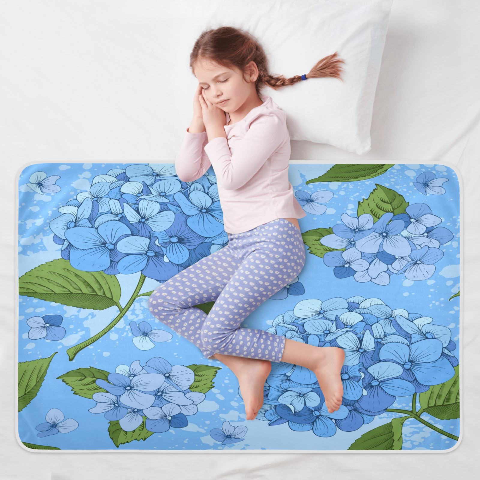 susiyo Luxury Hydrangea Blue Bed Pads for Incontinence Mattress Protector Anti-Slip Waterproof Pads (56