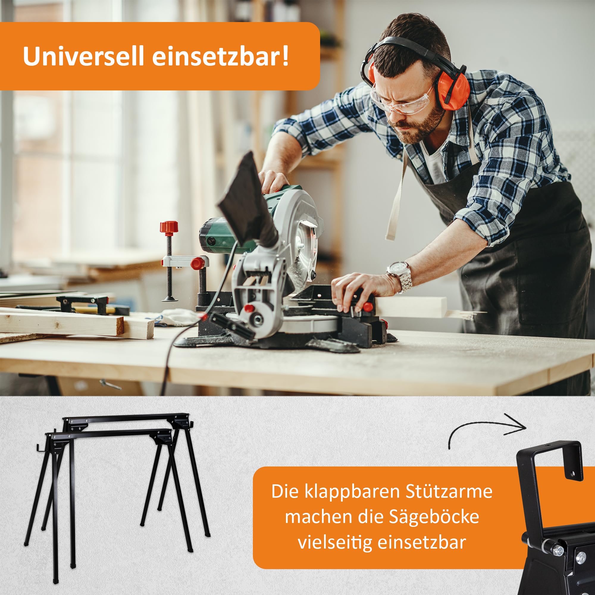 Lemodo Arbeitsbock 2er Set klappbar – Klappbock Stahl mit 400 kg Tragkraft pro Bock, Unterstellbock belastbar, Stabiler Montagebock, Sägebock kompakt mit klappbaren Stützarmen