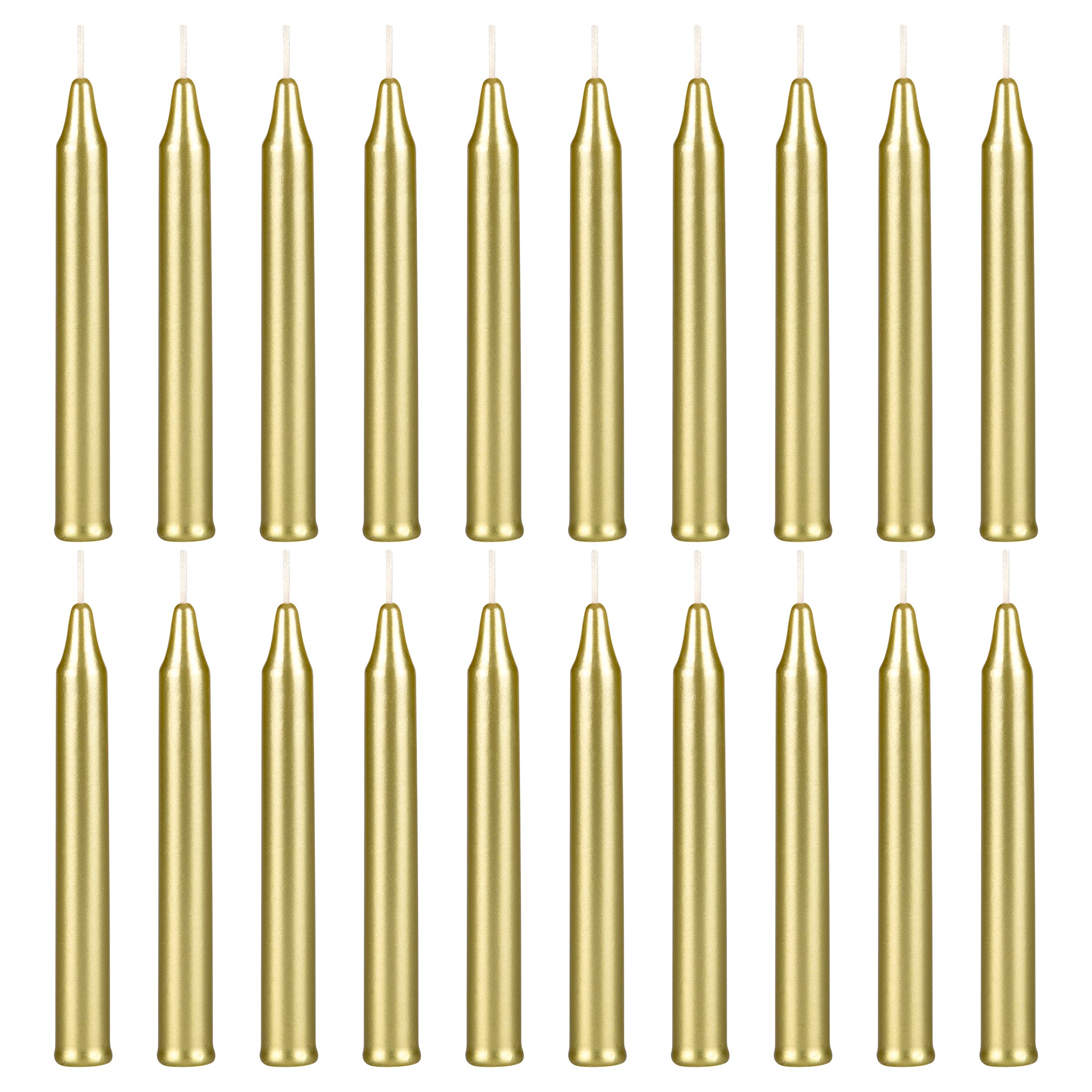 SRG 20 pcs Unscented Gold Mini Taper Candle, 4 Inch Tall x 1/2 Inch Diameter, Great for Casting Chimes, Rituals, Spells, Vigil, Witchcraft, Wiccan Supplies, Wax Play & More