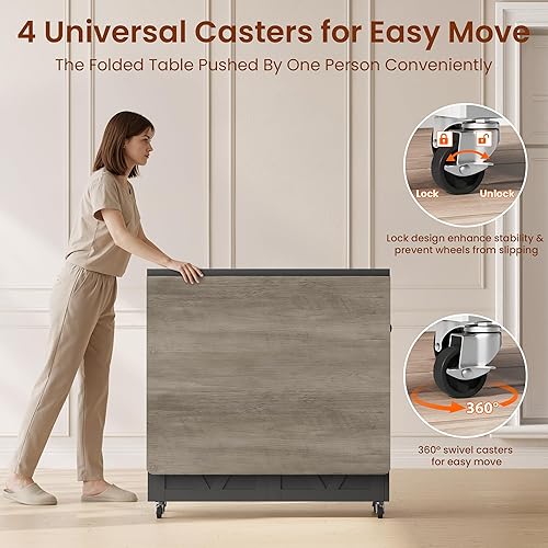 Miniatura 7 de Mesa de comedor plegable que ahorra espacio, mesa de comedor plegable de granja con cajón y estante de almacenamiento de 2 capas, mesa de cocina