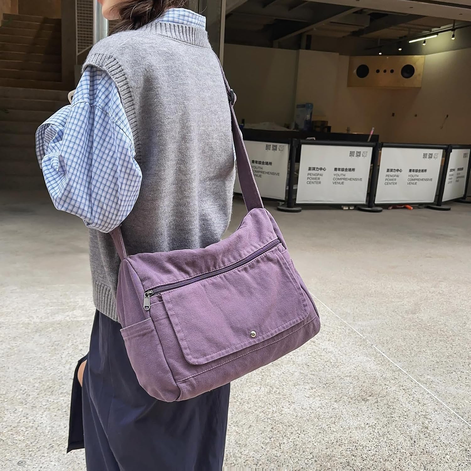 PRAGARI Canvas Messenger Bag for Women Hobo Crossbody Shoulder Bag Vintage Satchel Tote Handbag with Multiple Pockets image 3
