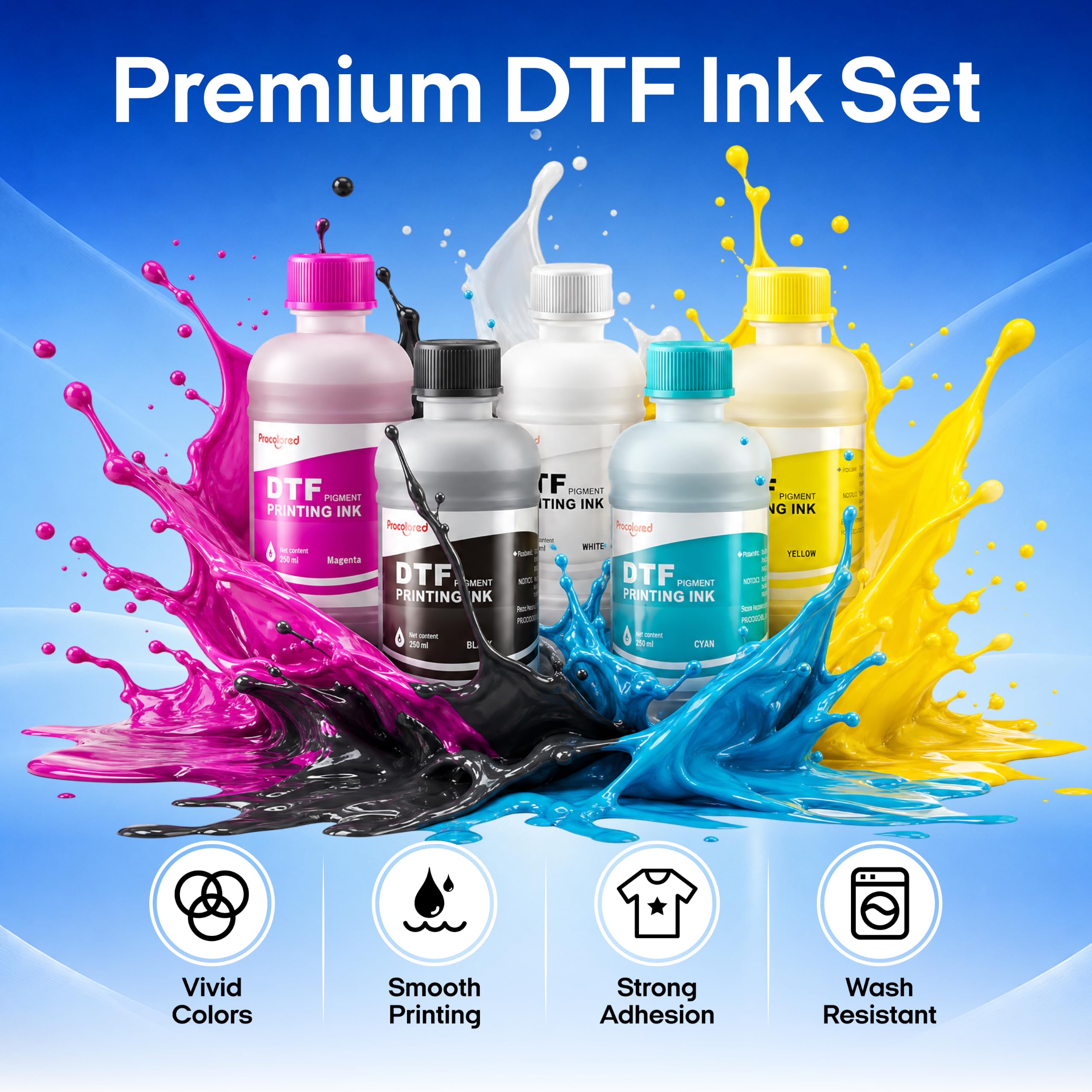 Procolored DTF CMYKW wkłady atramentowe do drukarki DTF 250 m