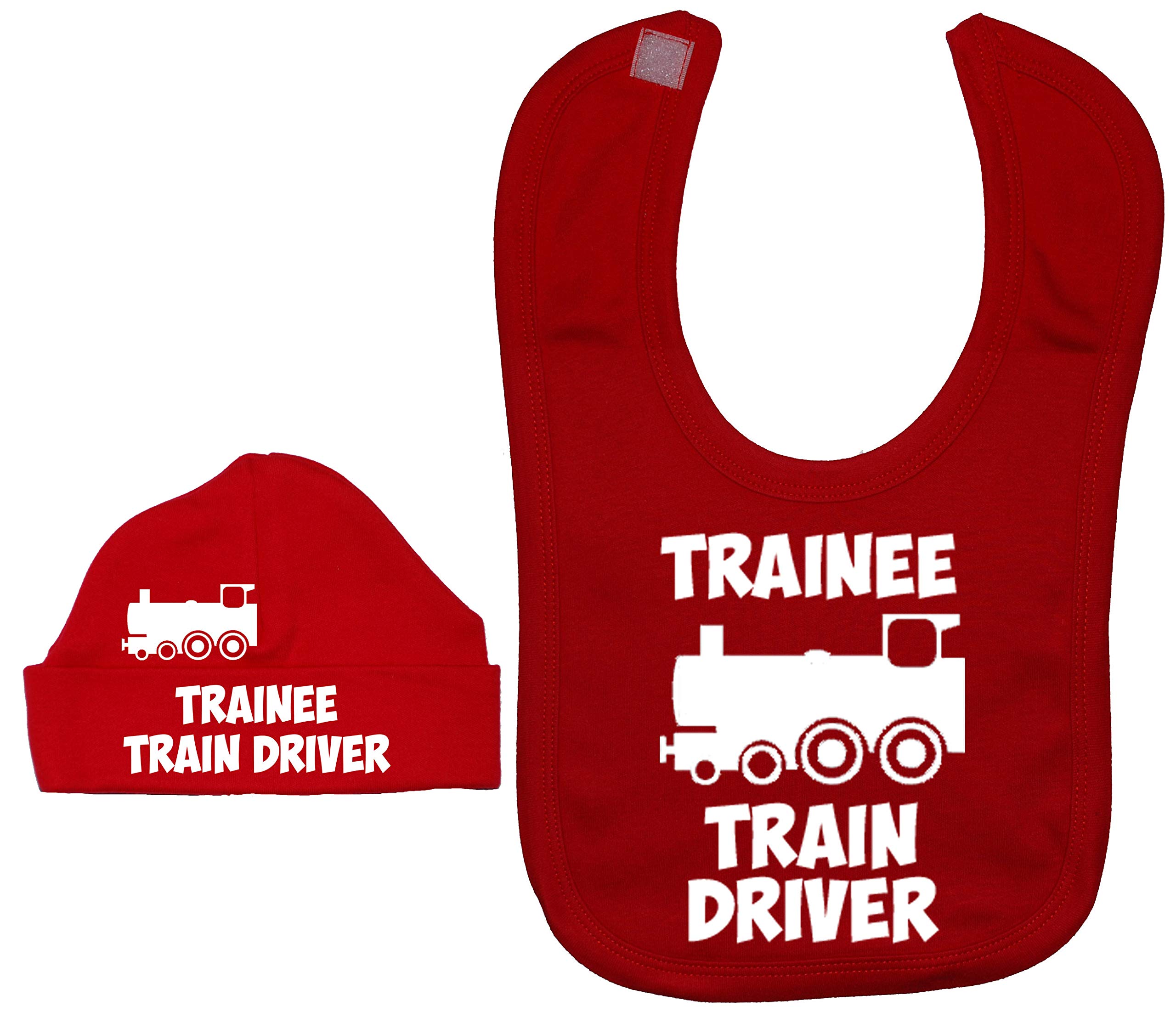 Trainee Train Driver Baby Feeding Bib & Beanie Hat - 0 - 3 Months - Red