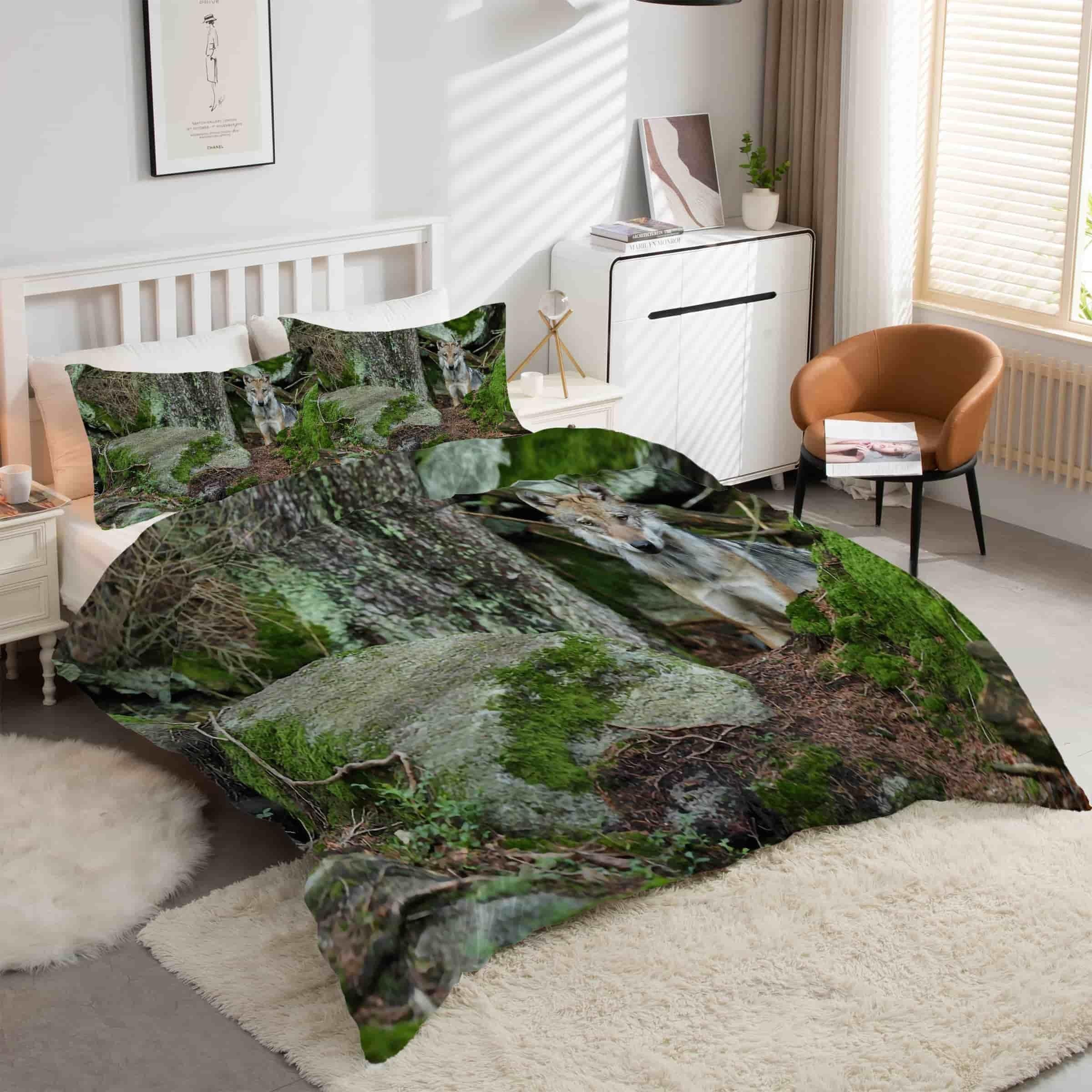 Parure de lit loup gris 90x190 en microfibre tissée haute densité pour un confort durable