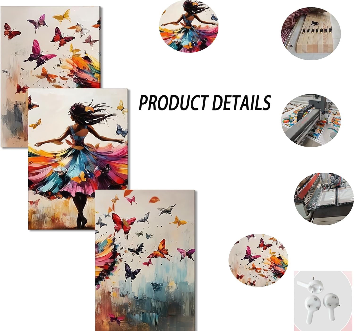 3pcs Ballet Girls Canvas Wall Art Elegant Ballet Dancer Wall Decor Pictures Abstract Butterfly Posters Prints Paintings for Girls Bedroom Dance Room Living Home Room Decoration Ready To Hang