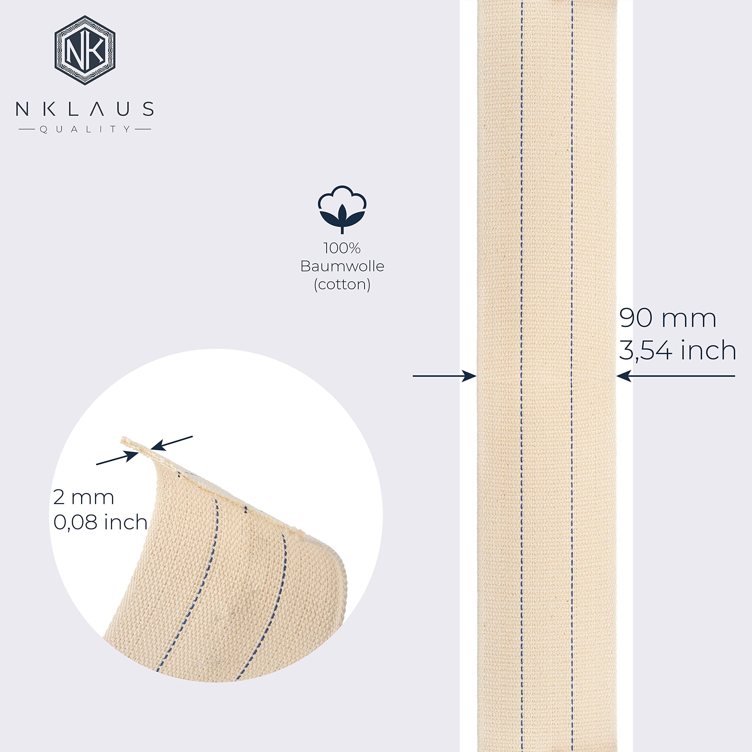 NKlaus 3 meter 90mm 100% natural cotton lamp wick flat lantern wick for oil burner oil lamp with purified petroleum 1310 - Image 2