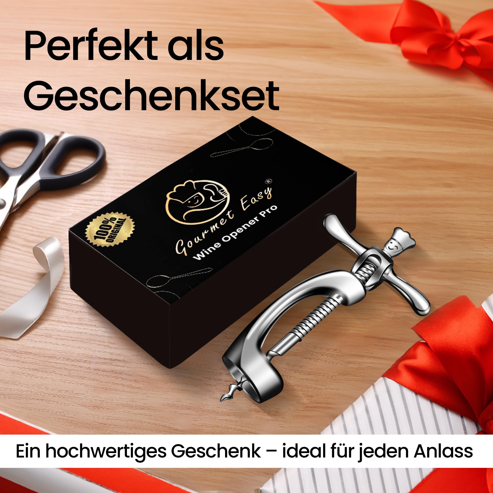Korkenzieher aus Edelstahl öffnet Wein ohne Korken-Krümel | Hochbelastbarer Weinöffner mit Geschenkverpackung | Manueller Korkenzieher Wein für Zuhause, Bars & Restaurants | Flaschenöffner Wein