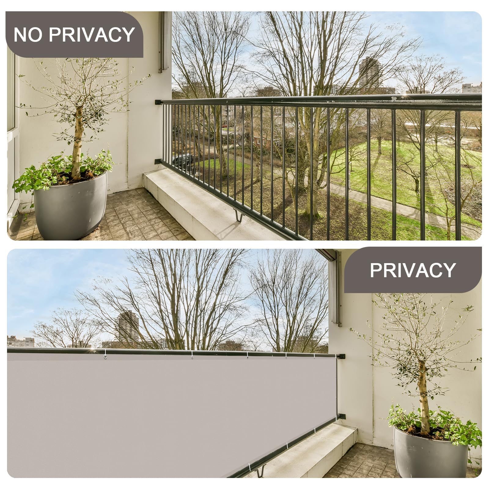 SUNNY GUARD Frangivisto Balcone 100x800cm Protezione Balcone Privacy,Protezione UV,Antivento e Impermeabile Ringhiera Copertura per Giardino terrazza con Fascetta,Taupe