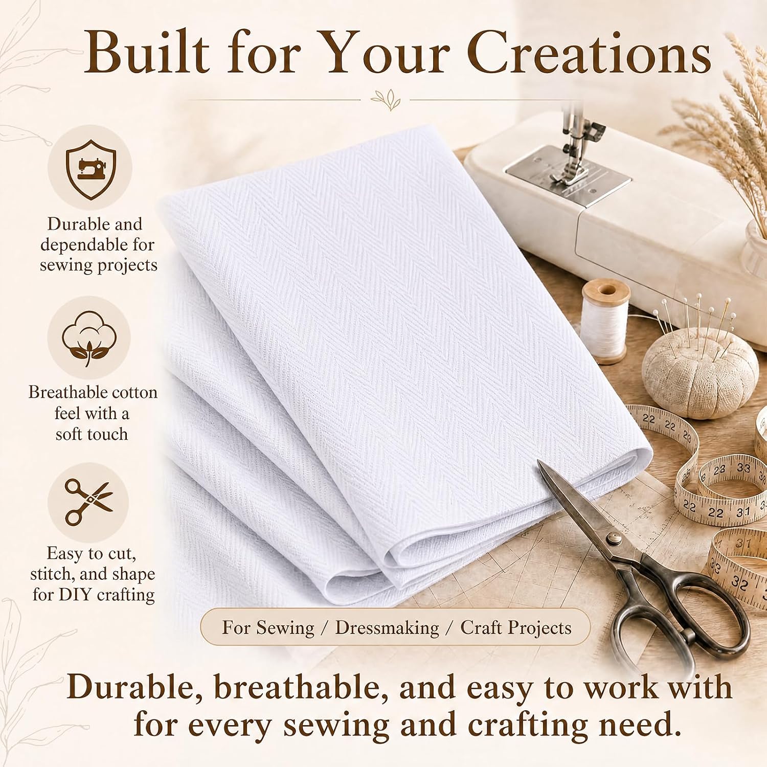 Treela Coutil Cotton Corset Fabric for Corset Making, 2 Yards, White