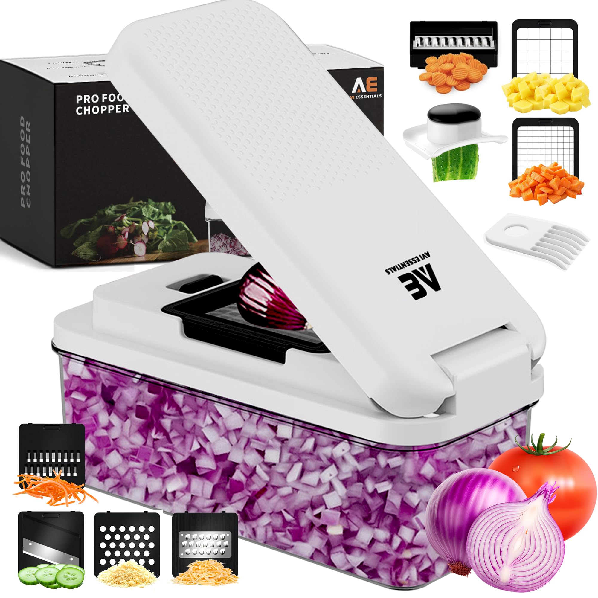 Pro Food Chopper - Premium 9 in 1 Vegetable Chopper with 7 Interchangeable Blades, Fruit Slicer, Vegetable chopper with Container and Lid, Kicthen Essentials-image-23