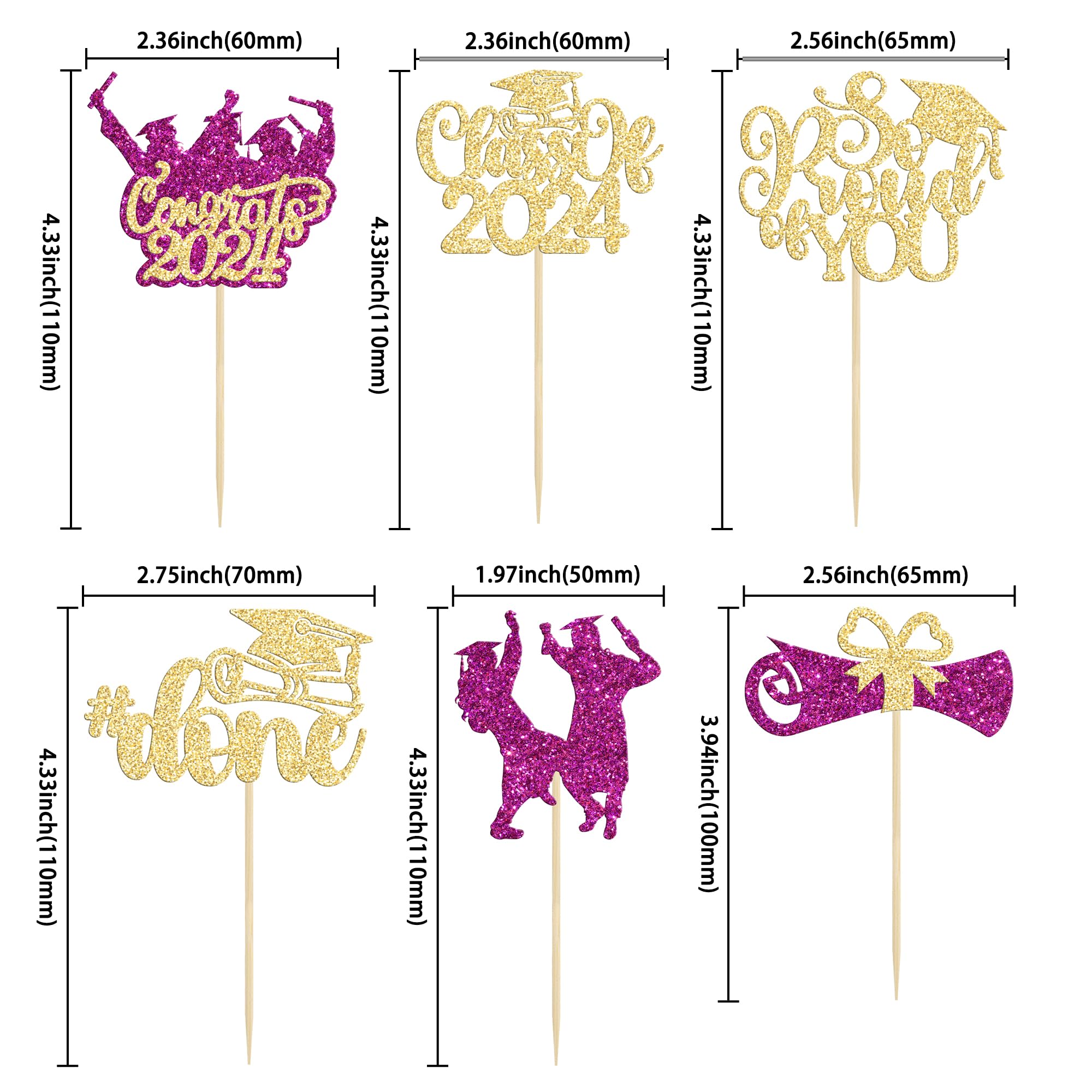 Gyufise 24Pcs Class of 2026 Cupcake Toppers Glitter 2026 Congrats Grad So Proud of You 2026 Cake Decorations Cap Diploma Cupcake Picks 2026 Graduation Theme Party Cake Decorations Supplies Purple - Image 2
