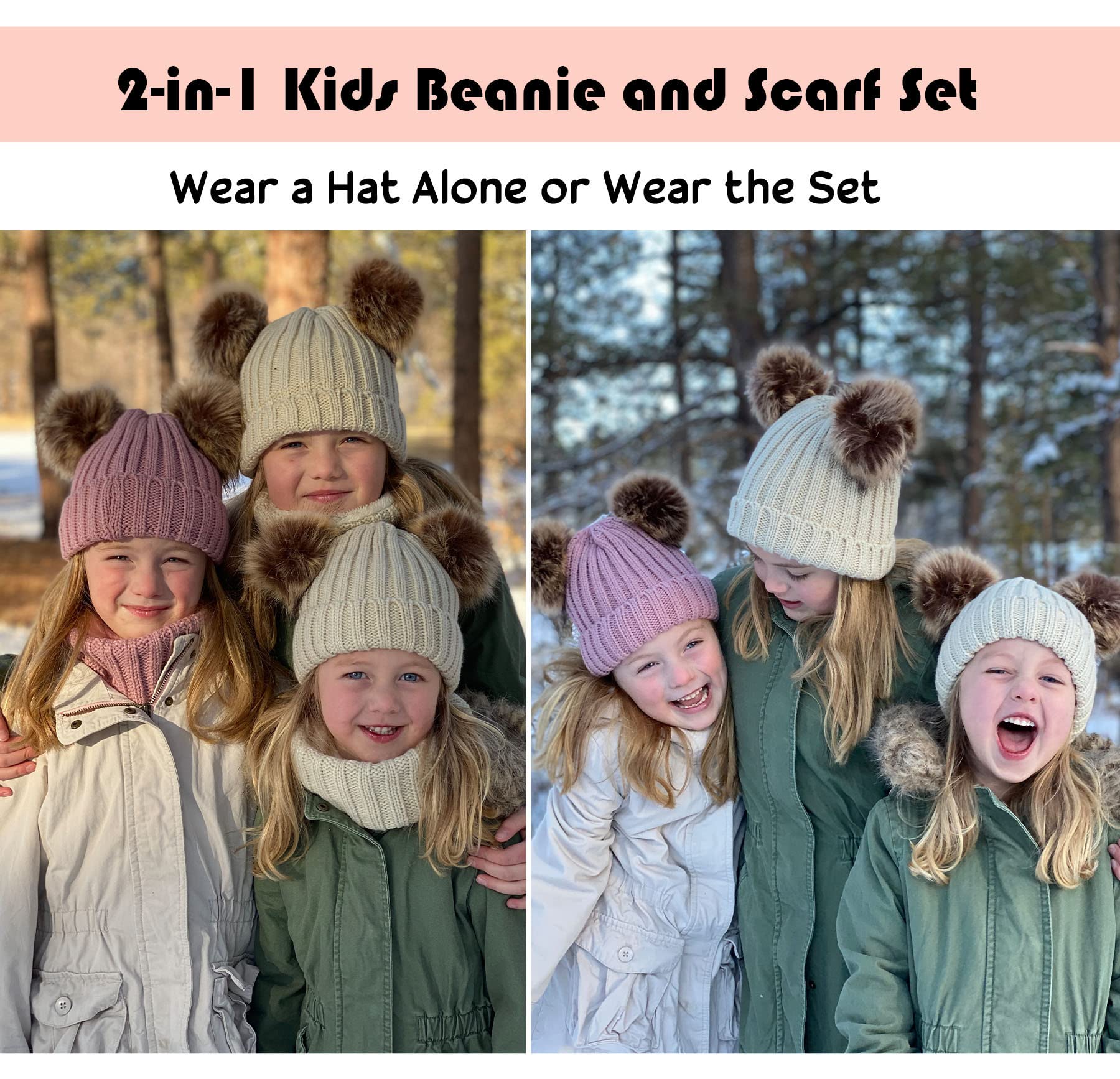 Simplicity Kids Winter Fleece Snow Knitted Beanie Hat for Girls Boys Cable Knit Cap with Pom Pom - Purple