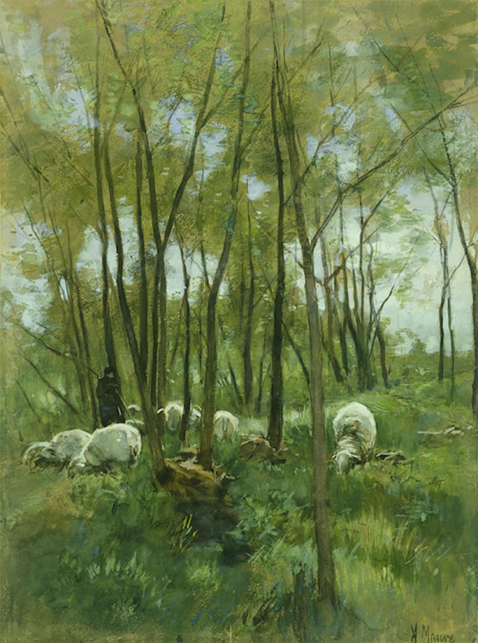 POSTERIIk Famous Modern Artwork Art Mural Flock of Sheep in the Woods by Anton Mauve Oil Paintings Pictures for Home Decor 60x90cm