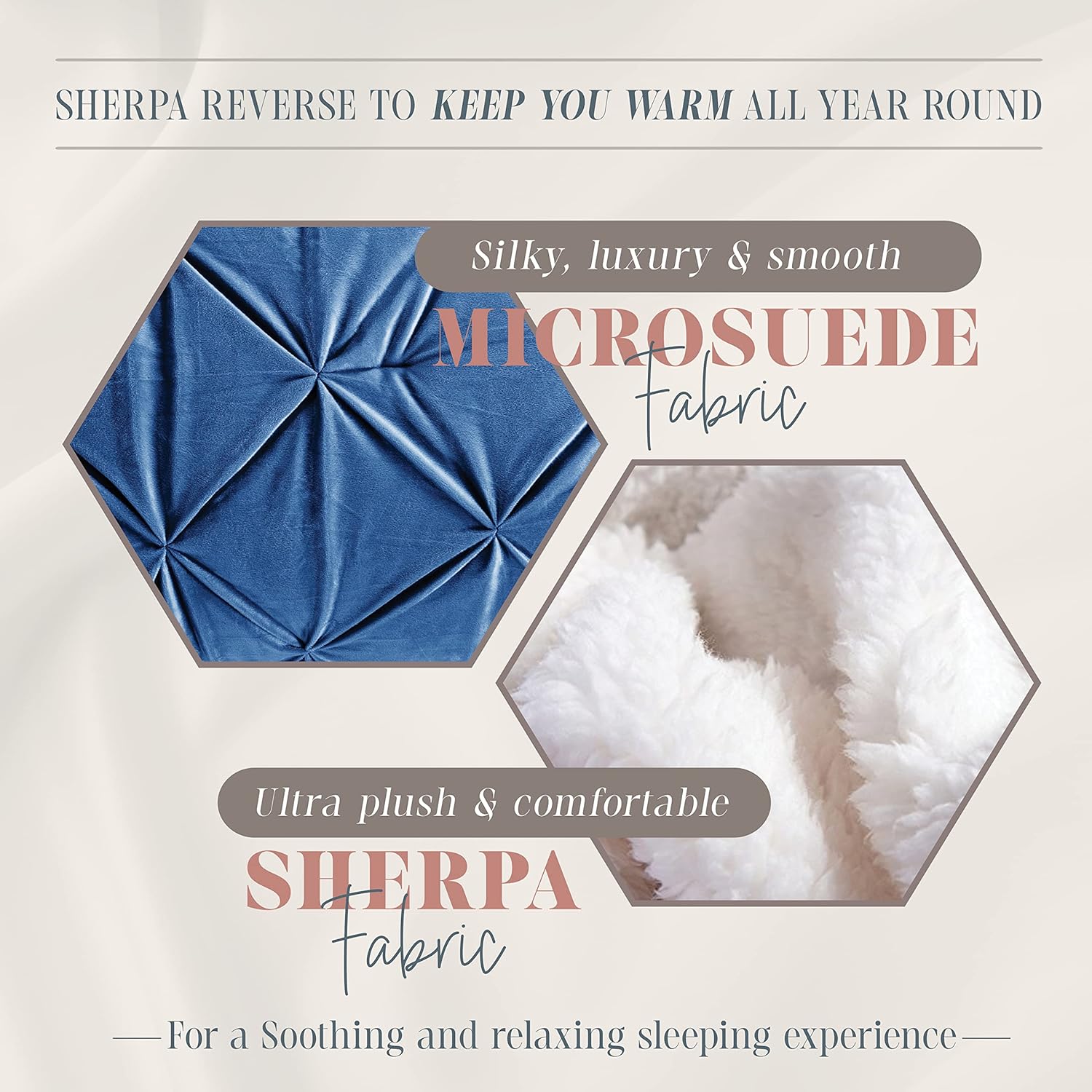 Elegant Comfort 3-Piece Set Pinch Pleated Sherpa Comforter Reversible Down Alternative Luxurious, Breathable, Cozy Fabric, Pinch Pleated Sherpa Comforter, Queen, Pacific Navy