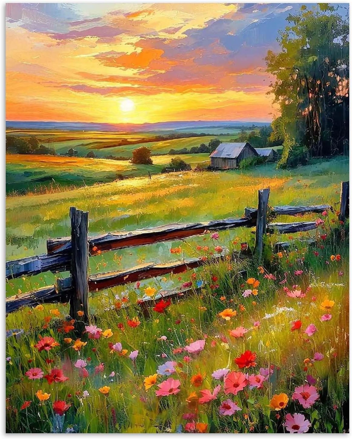 Alptiny Sunset Farm Paint by Numbers Kit for Adults Beginner, Countryside Landscape with Flowers Paint by Number Kits, DIY Oil Painting Kit for Relaxation & Home Decor, 16x20 Inch