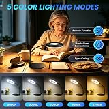 Akynite 12X Lampe Loupe avec Lumière et Support, 2A Adaptateur inclus, 5 Couleur 9 Luminosité, Loupe Lampe à 144 Led avec Pince et Bras pour Couture Lecture Bricolage Creation de Bijoux, Noire - 6