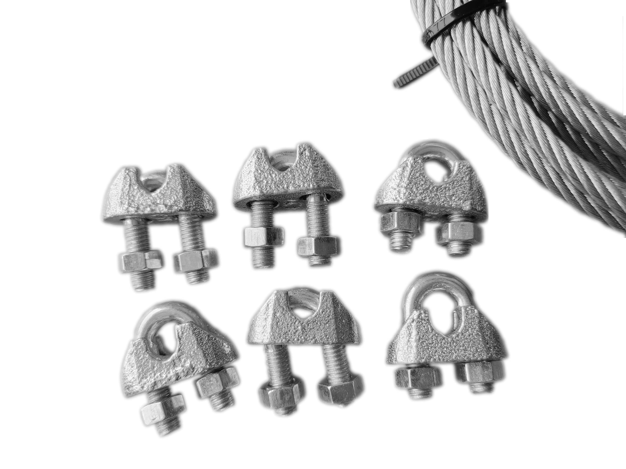 Cable de alambre de 10 mm de grosor, 25 m de longitud, juego de cuerda de acero con 6 abrazaderas de cable y 2 tensores de tensión, juego de cuerda de alambre duradero